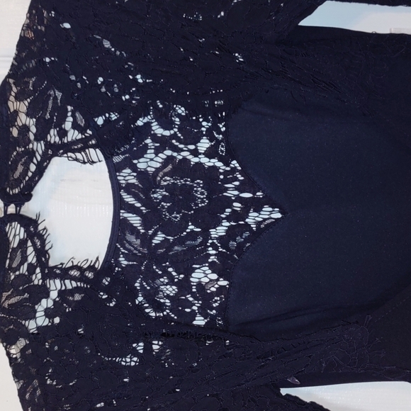 Lulu's Long Sleeve Formal knit Dress with Lace Top Goth - Picture 8 of 14